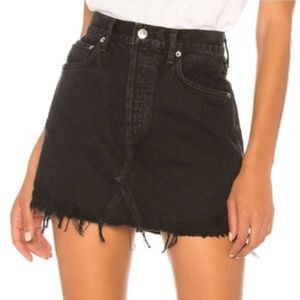 AGOLDE QUINN HIGH RISE DISTRESSED DENIM MINI SKIRT